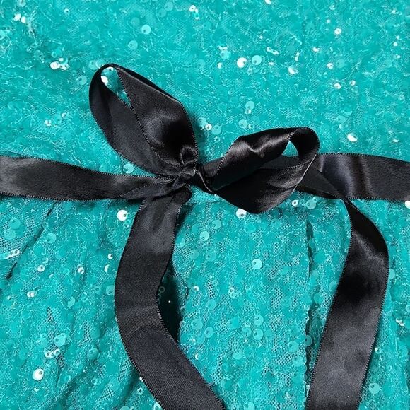 🔺️Lily Rose Teal Sequined One Shoulder Belted Sash Dress Small - Picture 5 of 12